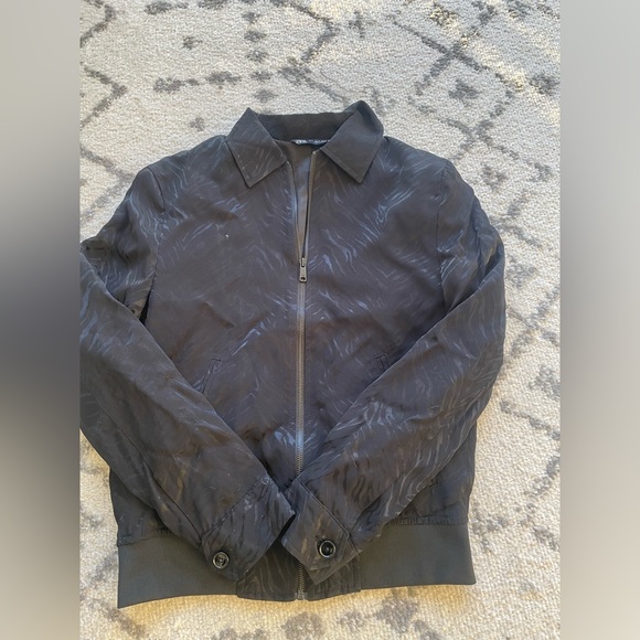 Zara Mens Collared Zip Up Jacket Black Zebra - Picture 1 of 3